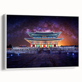 Framed canvas of vintage poster art featuring a colorful Korean landscape, ideal for large living room walls.