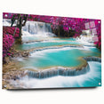 Large abstract wall art of a Laos scenery in muted earth tones on acrylic glass, suitable for bedroom or dining room decor.