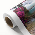 Art Deco poster featuring a serene Laotian landscape on rolled canvas, ideal for nursery wall art or dining room decor.