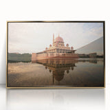 Large art print of a Malaysian landscape in muted earth tones on acrylic, framed in gold, suitable for modern art wall decor.
