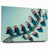 Large abstract wall art of the Maldives on acrylic glass, featuring serene blue and white tones.
