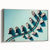 Landscape art painting of Maldives scenery on a framed canvas, featuring vibrant blue and green tones.