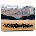 Large abstract wall art depicting a Mongolian landscape in muted earth tones on acrylic glass.