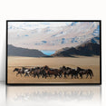 Large abstract wall art depicting a Mongolian landscape in earth tones on a black framed acrylic print.