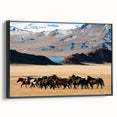 Black and white wall art of a Mongolian landscape on framed canvas, suitable for bedroom decor.