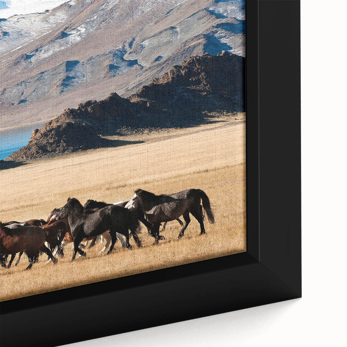 Framed canvas featuring a textured, colorful depiction of a Mongolian landscape, ideal for extra large living room wall art.