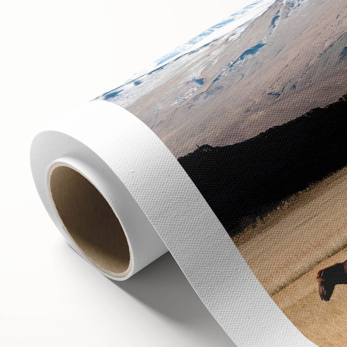 Art Deco poster of a serene Mongolian landscape on rolled canvas, featuring soft pastel hues, ideal for nursery wall art.