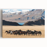 Black and white photograph of a Mongolian landscape on stretched canvas, ideal for kitchen art.