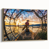 Framed canvas landscape painting of a Myanmar scenery in gold and black tones, suitable for bedroom wall art.