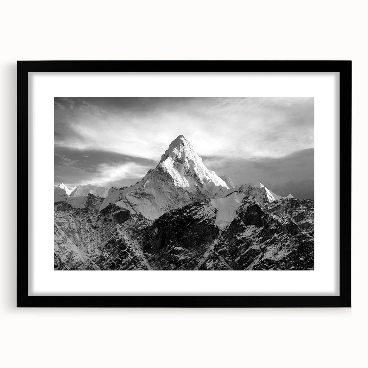 Extra large framed wall art depicting abstract colorful art of Mount Everest, ideal for living room decor.