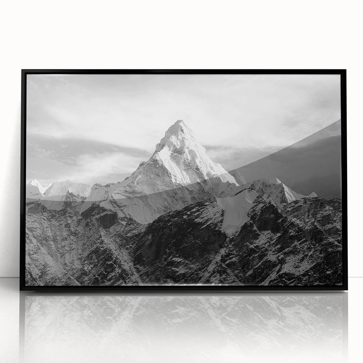 Large abstract wall art depicting Mount Everest in muted earth tones on a framed acrylic, suitable for modern art wall decor.