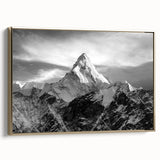 Framed canvas depicting a vintage-style landscape of Mount Everest in black and gold tones, ideal for bedroom wall art.