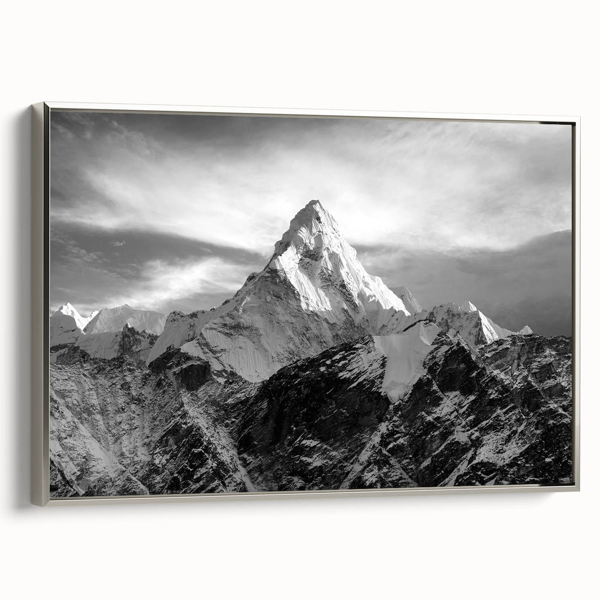 Landscape art painting of Mount Everest in vibrant colors on a framed canvas, ideal for office or study room decor.