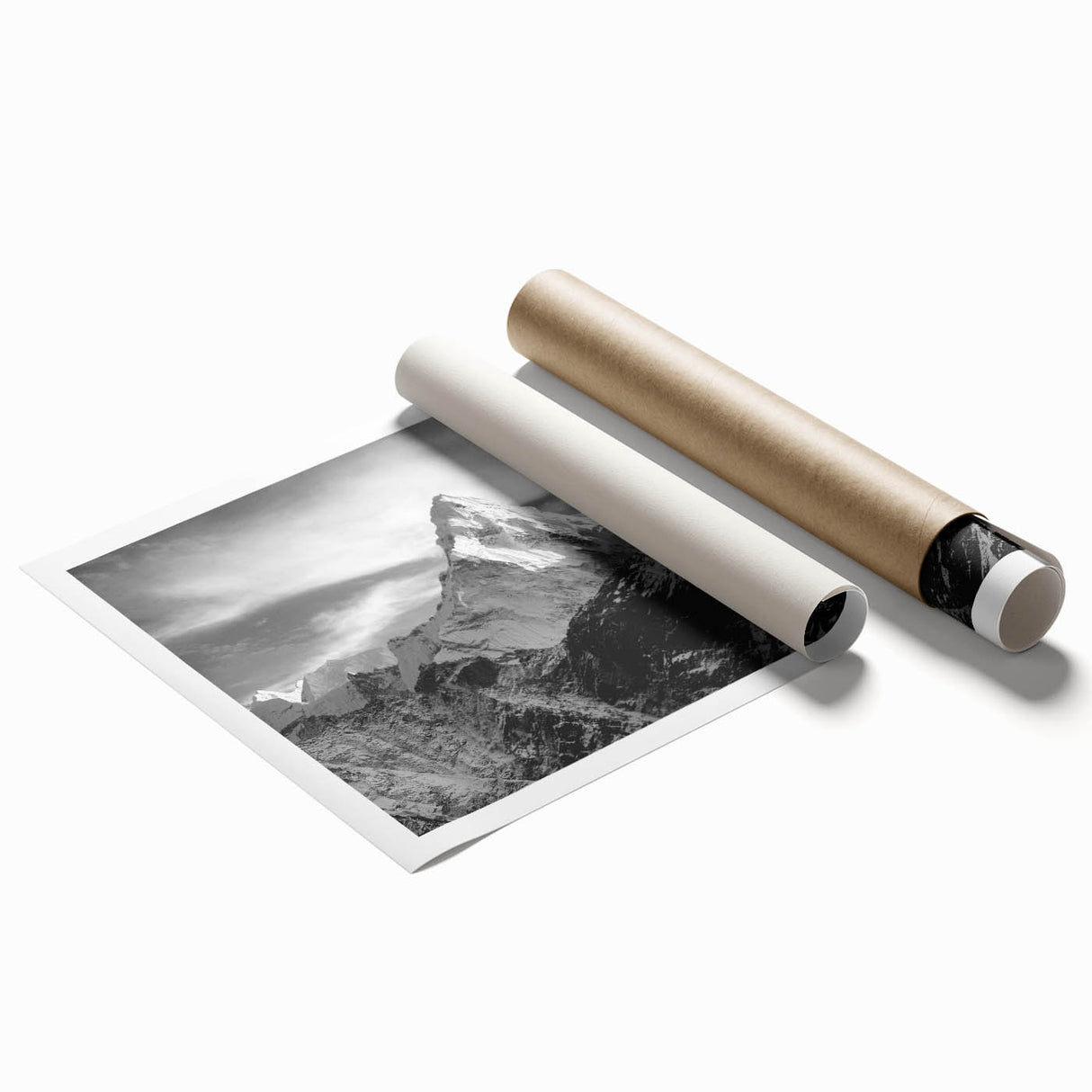 Extra large rolled print of Mount Everest in muted gray tones, ideal for classy bathroom wall art.