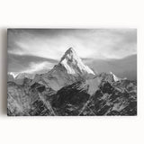 Black and white photo of Mount Everest on a large stretched canvas, ideal for kitchen wall art.