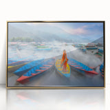 Framed acrylic print depicting a scenic Nepalese landscape in muted earth tones, ideal for modern art wall decor.