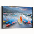 Black and white framed canvas featuring a vintage-style landscape of the Himalayas, ideal for bedroom wall decor.