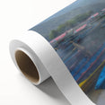 Art Deco poster of Nepalese scenery on rolled canvas, featuring muted earth tones, ideal for nursery wall art.
