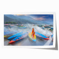 Extra large rolled print of a serene Nepalese landscape, featuring muted green and blue tones.