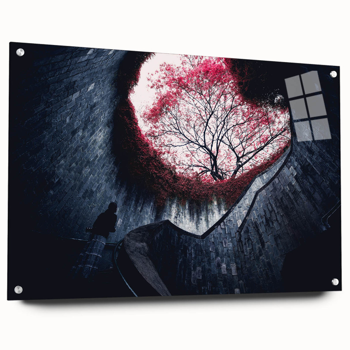 Acrylic print of a large abstract depiction of the Singapore skyline in vibrant hues, ideal for dining room decor.
