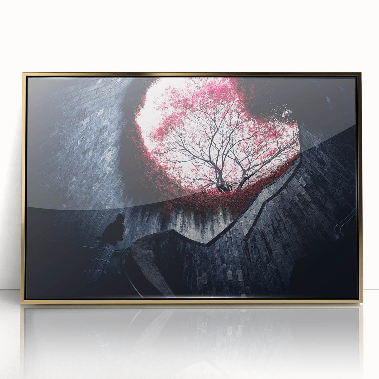 Framed acrylic print of Singapore skyline in muted gold tones, ideal for modern art wall decor.