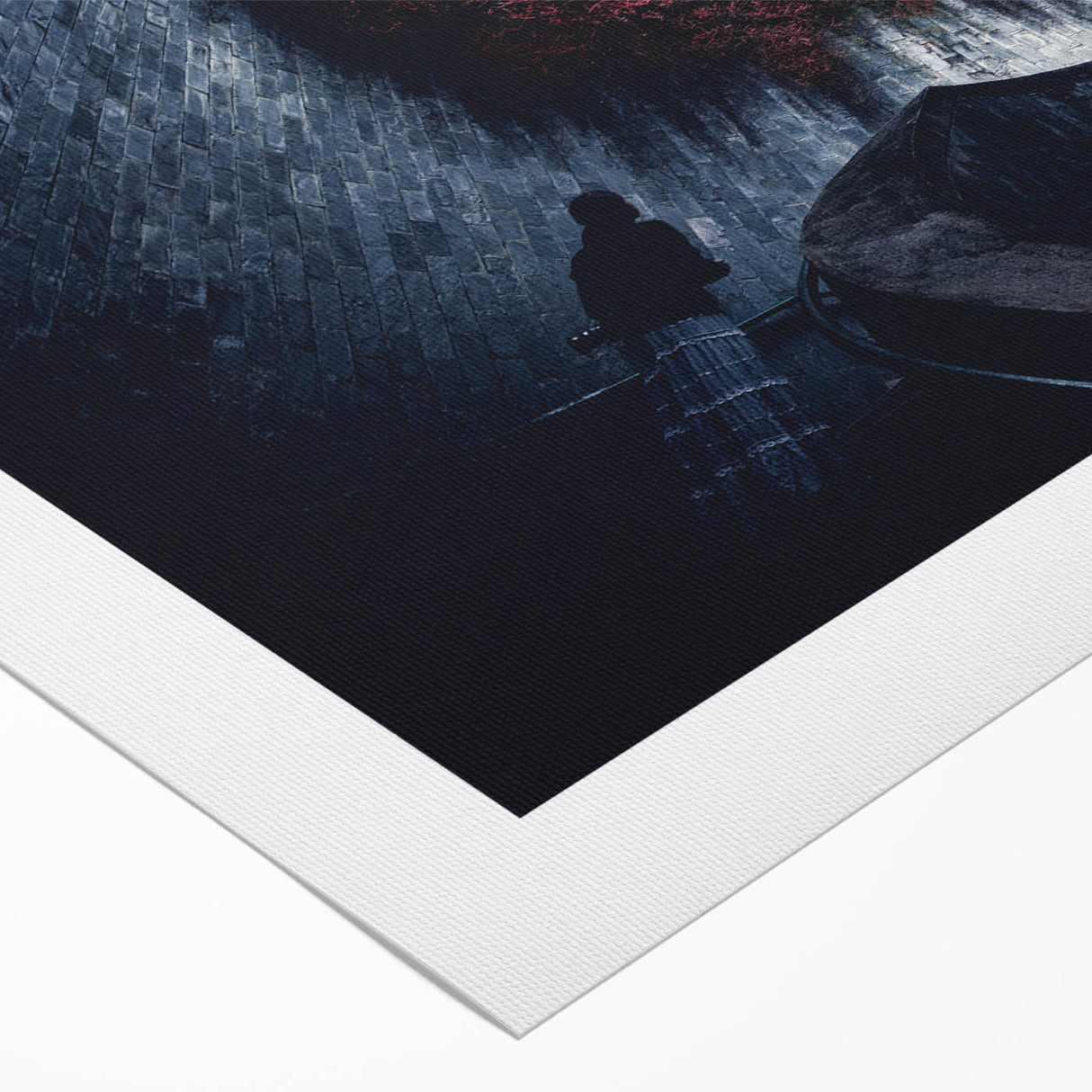 Art deco poster of Singapore skyline in muted metallic tones on rolled canvas, suitable for dining room decor.