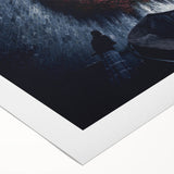 Art deco poster of Singapore skyline in muted metallic tones on rolled canvas, suitable for dining room decor.