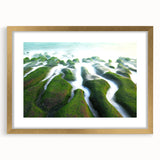 Extra large framed abstract art print depicting a textured Taiwanese landscape in muted earth tones.