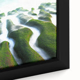 Extra large framed canvas featuring a textured, colorful depiction of a Taiwan landscape in black.