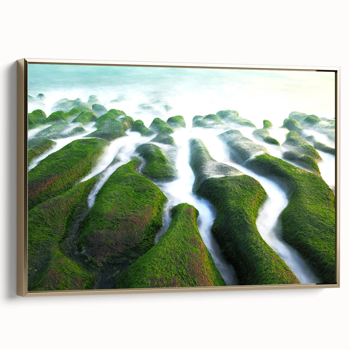Framed canvas depicting a vintage-style Taiwanese landscape in muted gold and black tones, suitable for bedroom wall art.