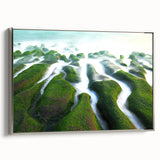Framed canvas featuring a vintage-style Taiwanese landscape in vibrant colors, ideal for living room decor.