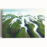 Large black and white stretched canvas featuring a serene Taiwanese landscape, ideal for kitchen wall art.