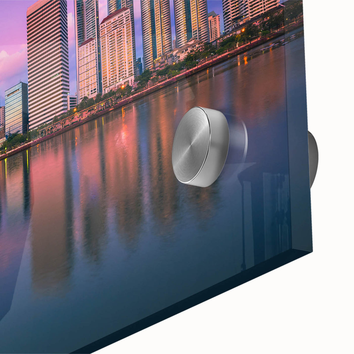 Large abstract wall art of Bangkok cityscape in muted earth tones on acrylic glass, ideal for dining room ambiance.