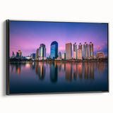 Black and white landscape art painting of Bangkok on framed canvas, ideal for bedroom wall decor.