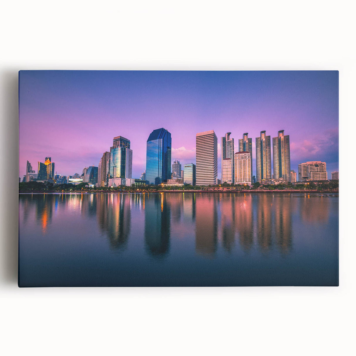 Black and white photo of Bangkok skyline on large stretched canvas, suitable for kitchen wall art.