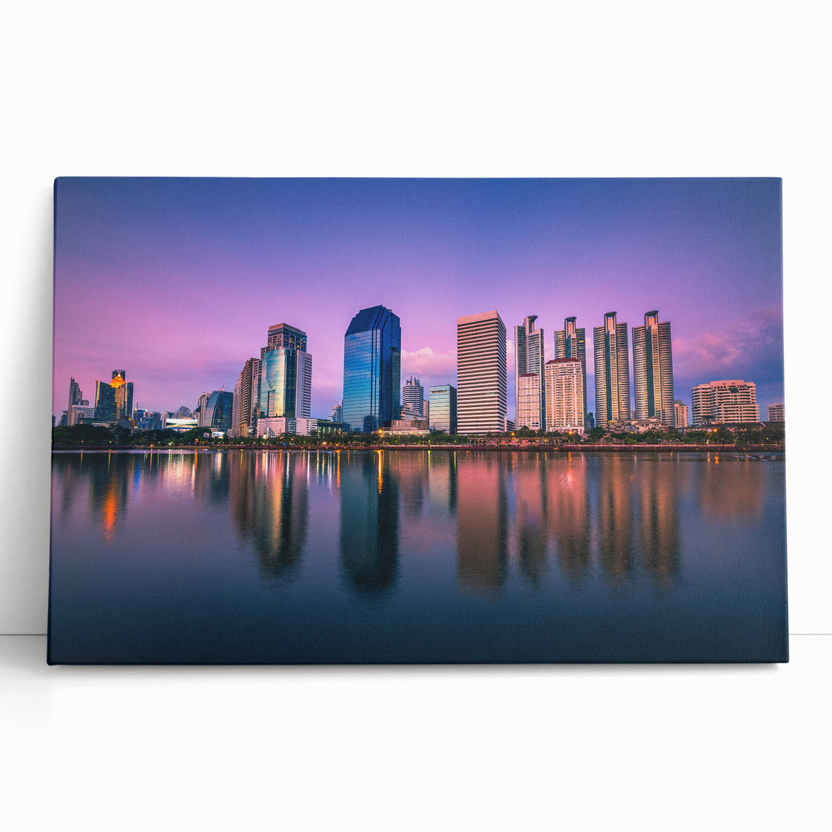 Black and white stretched canvas of Bangkok skyline, ideal for kitchen wall art or bedroom ambiance.