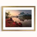 Extra large abstract art print featuring textured scenery of Thailand in gold frame, ideal for living room decor.