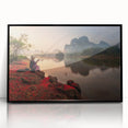 Large abstract wall art depicting a vibrant Thai landscape in acrylic on a black framed canvas.