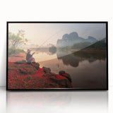 Large abstract wall art depicting a vibrant Thai landscape in acrylic on a black framed canvas.