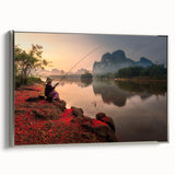 Landscape art painting of a Thai scenery on framed canvas, featuring vibrant colors against a black background.
