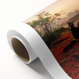 Art deco poster of a serene Thai landscape on rolled canvas, with soft blue and green tones, ideal for nursery wall art.