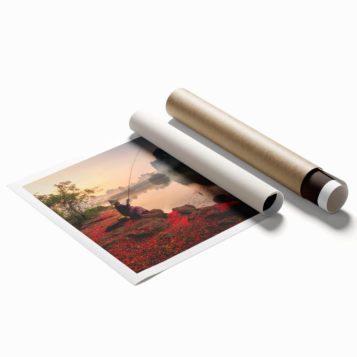 Extra large rolled print of a Thai landscape with vibrant greens and blues, ideal for classy bathroom wall art.