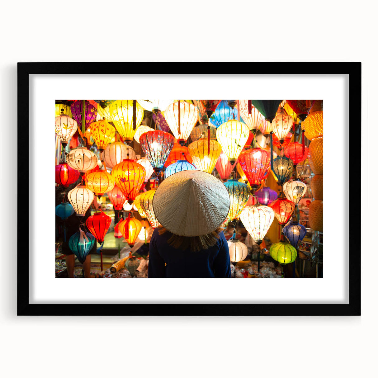 Extra large abstract art print depicting a colorful, textured scenery of Turkey, set in a black frame with mat.