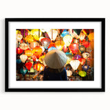 Extra large abstract art print depicting a colorful, textured scenery of Turkey, set in a black frame with mat.