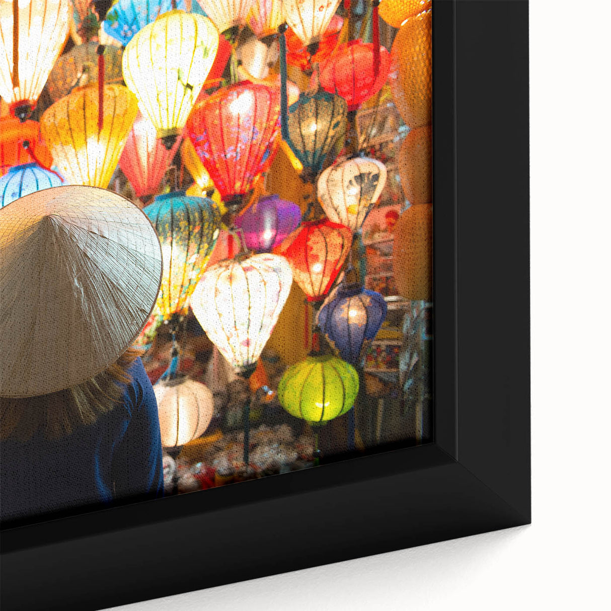 Extra large framed canvas of a textured black wall art depicting vibrant, colorful Turkish scenery.