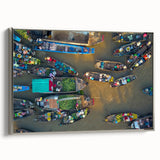Framed canvas landscape art painting depicting a vintage Asian scenery in vibrant colors, ideal for living room decor.