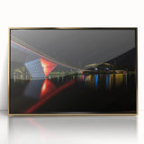 Mid-century modernist art depicting Adelaide scenery in gold tones on a framed acrylic, suitable for modern art wall decor.