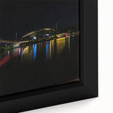 Extra large framed canvas depicting a textured black wall art scene of Adelaide's skyline with colorful accents.