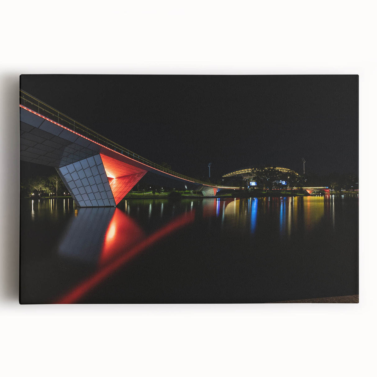 Black and white stretched canvas depicting the Adelaide skyline, ideal for kitchen wall art.
