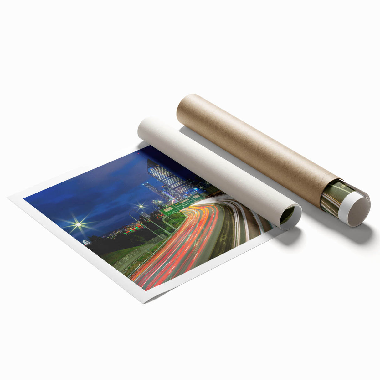 Extra large rolled print of Brisbane scenery with vibrant green and blue tones, ideal for classy bathroom wall art.